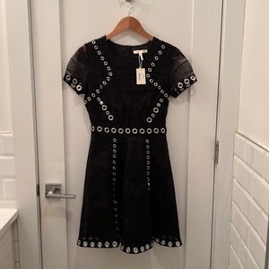 Maje Ranch Lace & Grommet Fit & Flare Dress In Black (size FR38 - US6) with tag